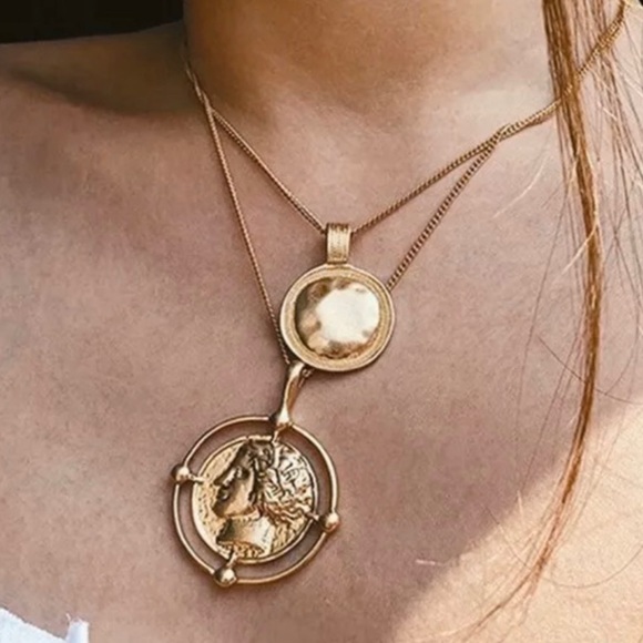 Golden Coin Necklace Double Layer Chain Necklace - Picture 4 of 8